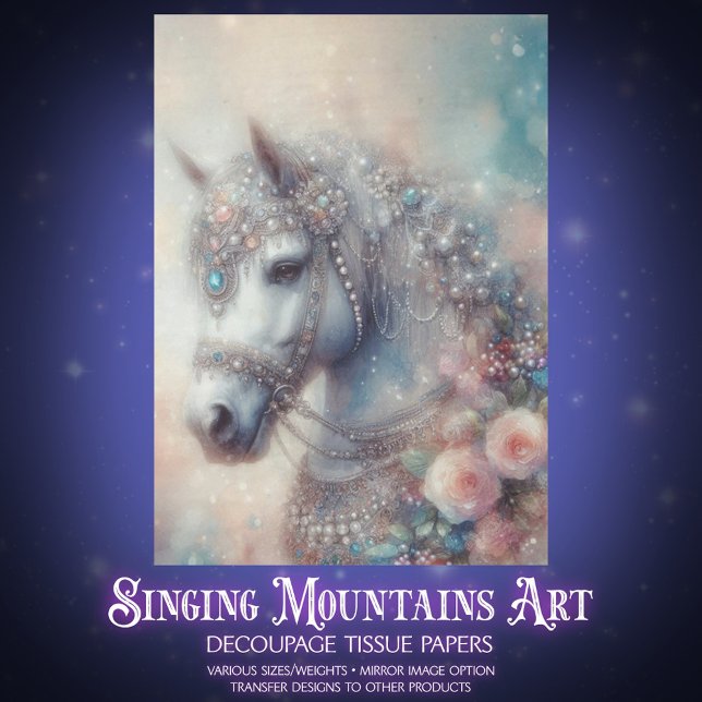 Papel De Seda Mystical White Horse Floral Craft Decoupage (Subido por el creador)