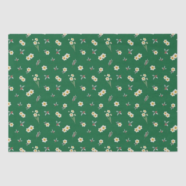 Papel De Seda Nacimiento de diciembre Flores Narcissus Holly (Anverso)