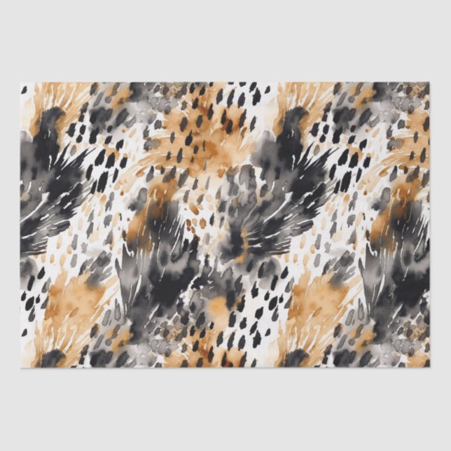 Papel De Seda Nacimiento de Floral Animal Leopardo de Crema Negr (Anverso)