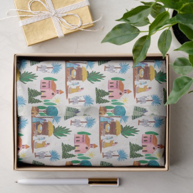 Papel De Seda Nacimiento Escena Ecru Dibujado a mano Navidad (Regalo )