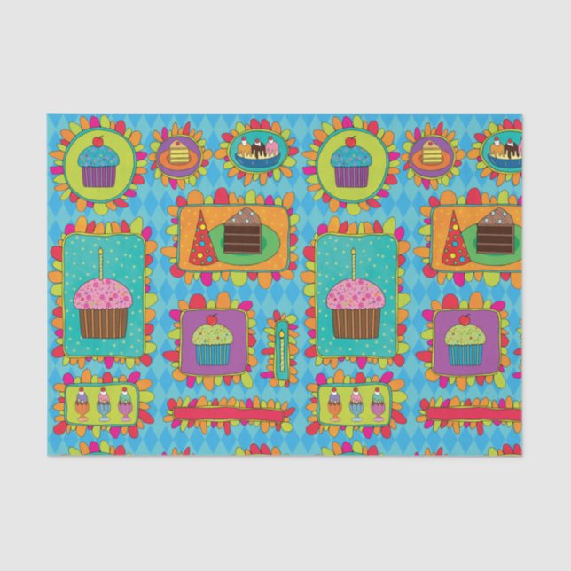 Papel De Seda Nacimiento Pastel de postre Fiesta Azul (Anverso)