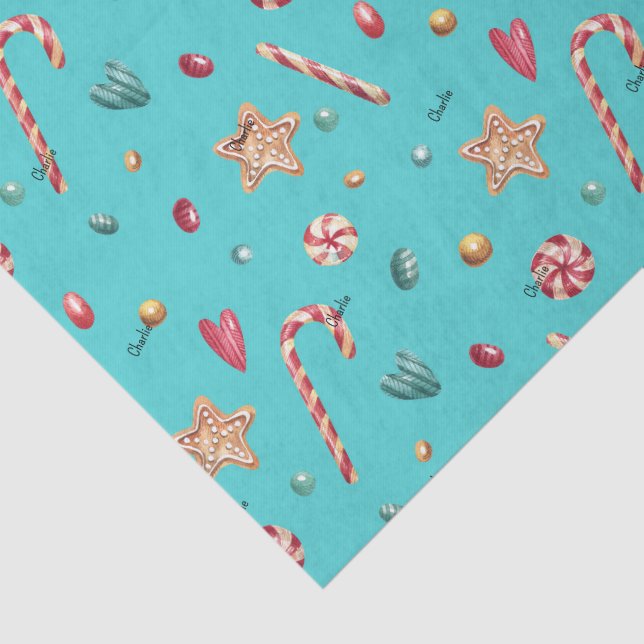 Papel De Seda Name, Turquoise Candy Cookies Christmas 3 pcs (Detalle)