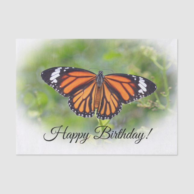 Papel De Seda Naranja a rayas mariposa foto cumpleaños (Anverso)