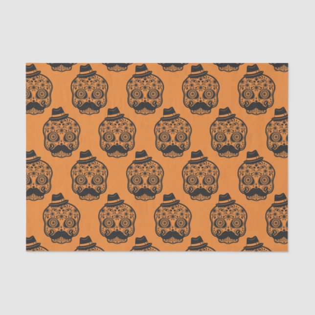 Papel De Seda Naranja Black Pattern fiesta de Halloween con la n (Anverso)