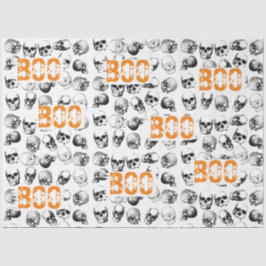 Papel De Seda Naranja Boo Halloween Spooky Skull Pattern