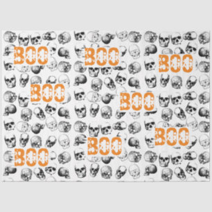 Papel De Seda Naranja Boo Halloween Spooky Skull Pattern