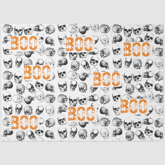 Papel De Seda Naranja Boo Halloween Spooky Skull Pattern (Anverso)