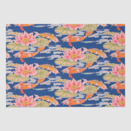 Papel De Seda Naranja brillante Koi Fish Flor rosa Dark Blue Wra