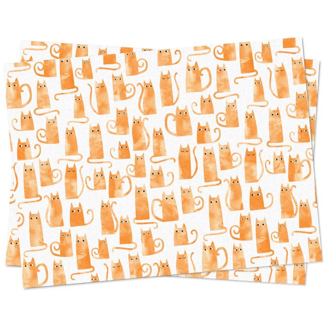 Papel De Seda Naranja Cat (Orange cat watercolor pattern tissue paper)