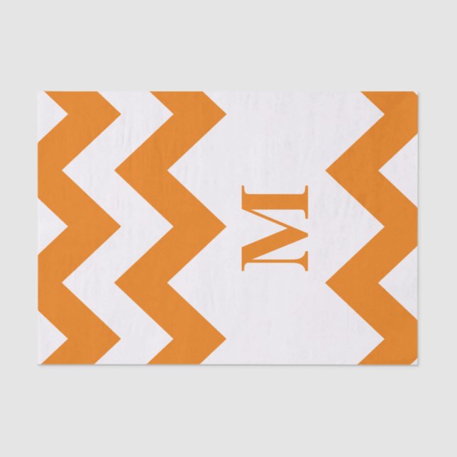 Papel De Seda Naranja Chevron negrita con monograma (Anverso)