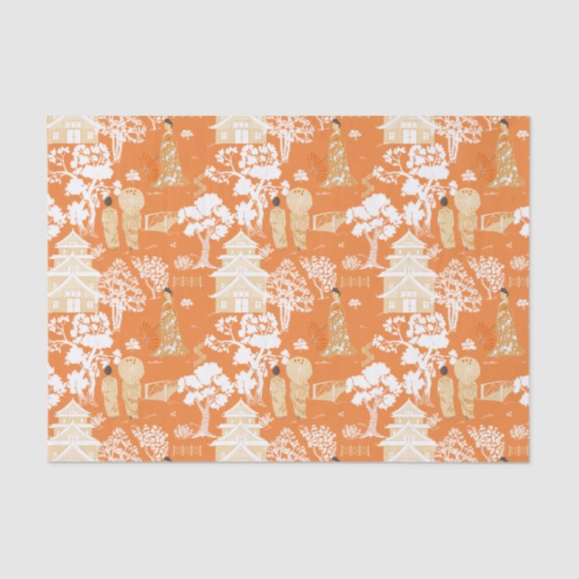 Papel De Seda Naranja Chinoiserie Pagodas (Anverso)