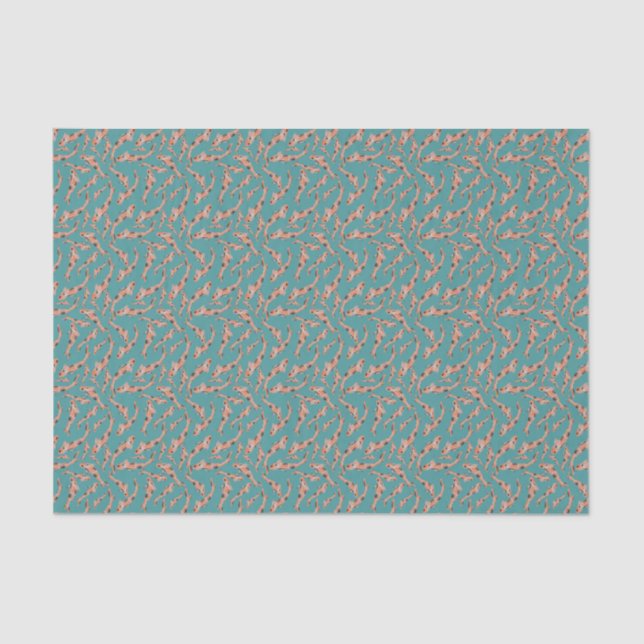 Papel De Seda Naranja de acuarela Koi Fish Turquoise Pattern (Anverso)