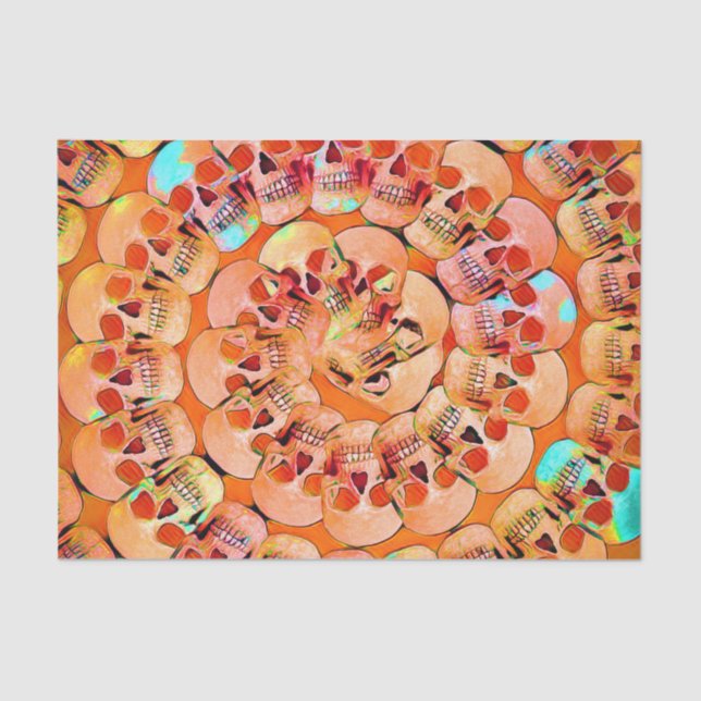 Papel De Seda Naranja de arte pop de cráneo gótico patrón espira (Anverso)