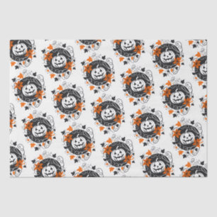 Papel De Seda Naranja de calabaza de Halloween Blanco negro