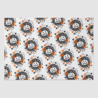 Papel De Seda Naranja de calabaza de Halloween Blanco negro