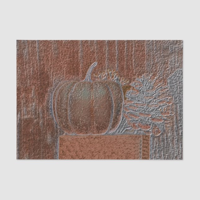 Papel De Seda Naranja de calabaza Plata Metálico Elegante Otoño (Anverso)