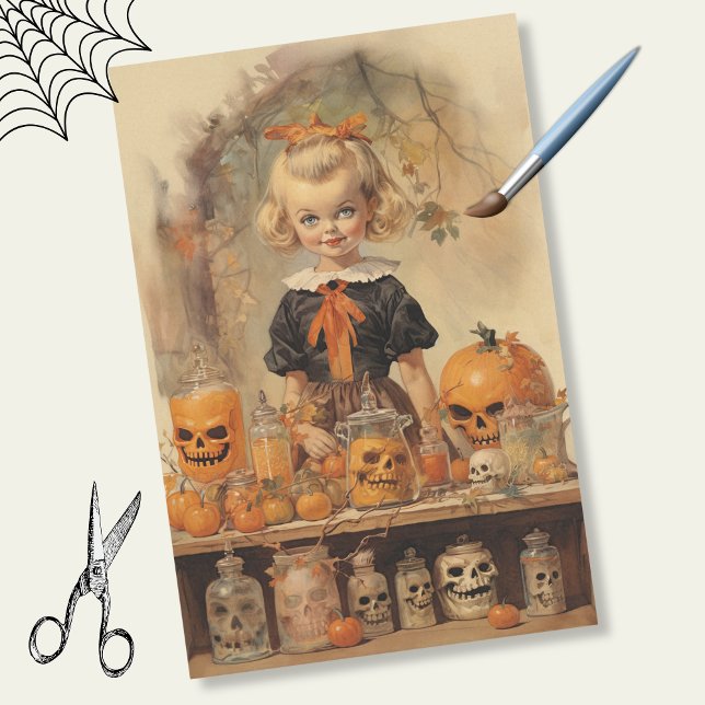 Papel De Seda Naranja de época y Halloween tan espeluznante (Creepy Vintage Halloween Girl)