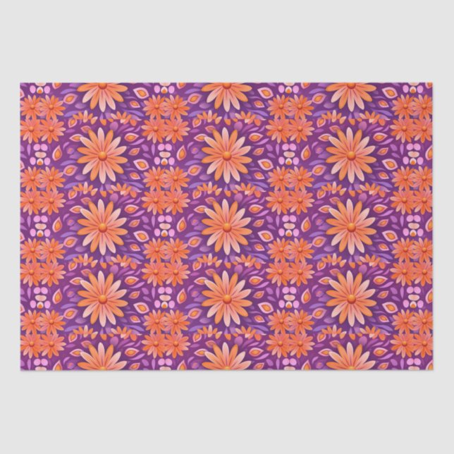 Papel De Seda Naranja de flores morado y blanco 4 (Anverso)