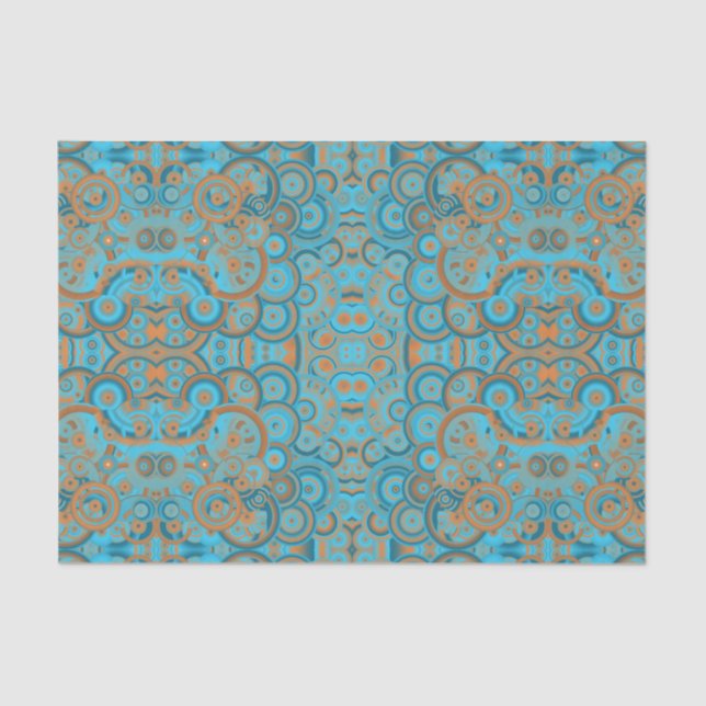 Papel De Seda Naranja de gradiente Círculo Concéntrico Turquesa  (Anverso)