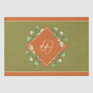 Papel De Seda Naranja de hojas de otoño y monogramado verde