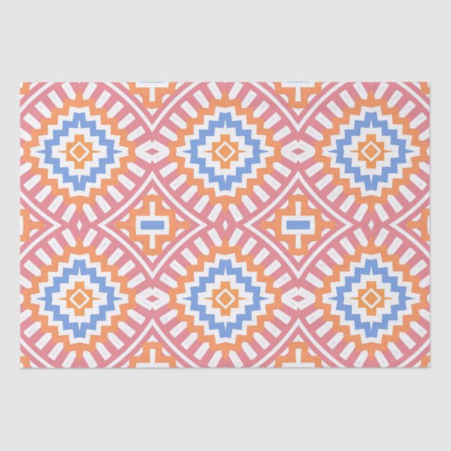 Papel De Seda Naranja de Moda Boho Etnico-Geométrico Rosa Amaril (Anverso)