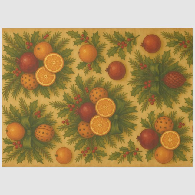 Papel De Seda Naranja de Navidad y Decoupage Botánico de Clavo (Anverso)