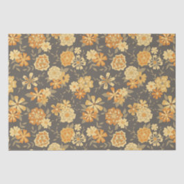 Papel De Seda Naranja De Oro Amarillo Elegante Flores En Marrón