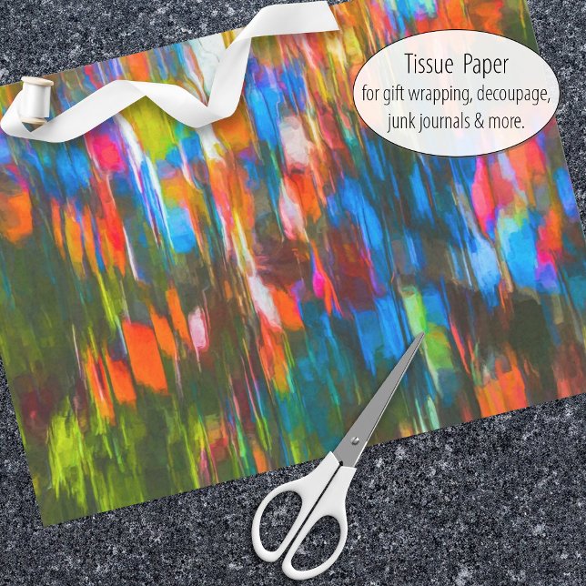 Papel De Seda Naranja de otoño, azul, pintura abstracta verde (Tissue paper for gift wrap and decoupage)