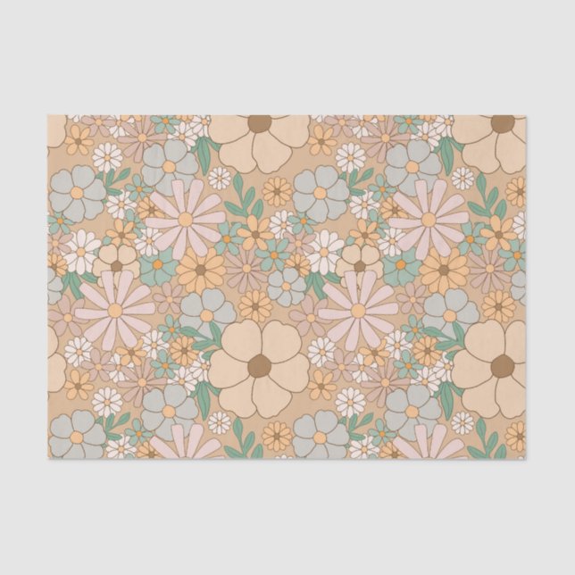 Papel De Seda Naranja De Peach Floral Gris Rosa (Anverso)
