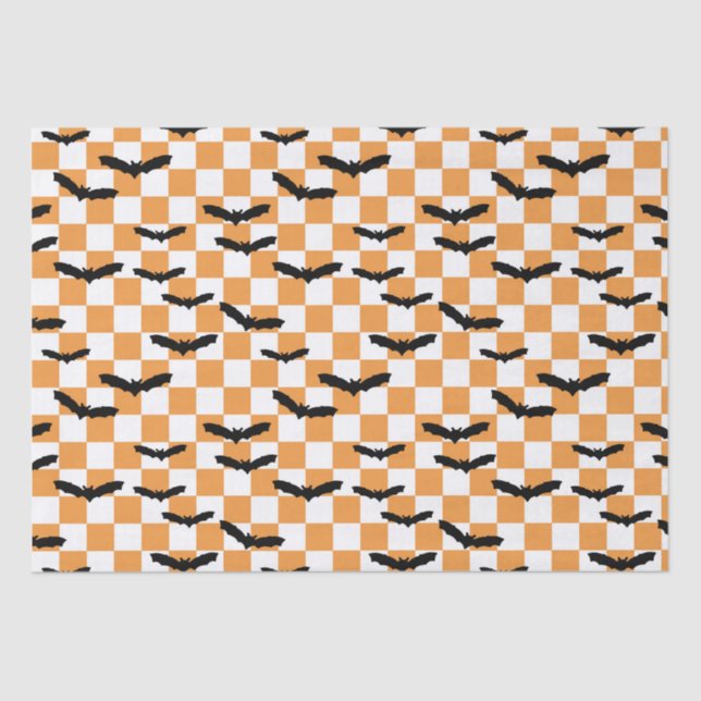 Papel De Seda Naranja de tablero de ajedrez moderno de Halloween (Anverso)