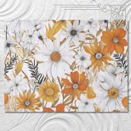Papel De Seda Naranja Dorado White Daisy Boho Wildflower Decoupa