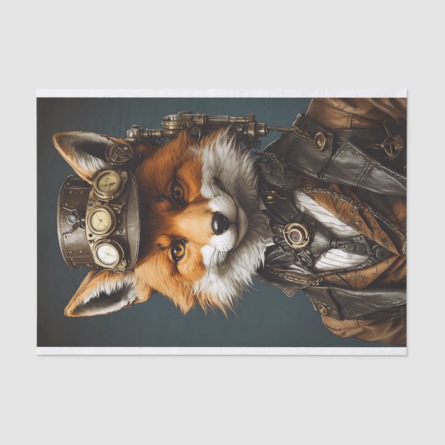 Papel De Seda Naranja elegante Steampunk Fox (Anverso)