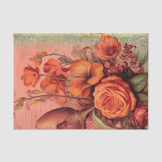 Papel De Seda Naranja Floral Ephemera (Anverso)