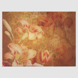 Papel De Seda Naranja Floral Grunge Lilies Decoupage