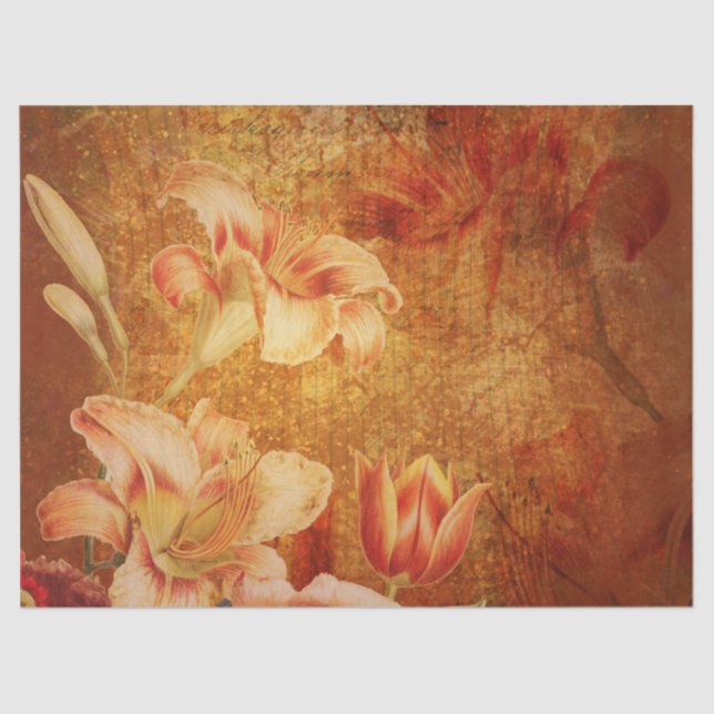 Papel De Seda Naranja Floral Grunge Lilies Decoupage (Anverso)
