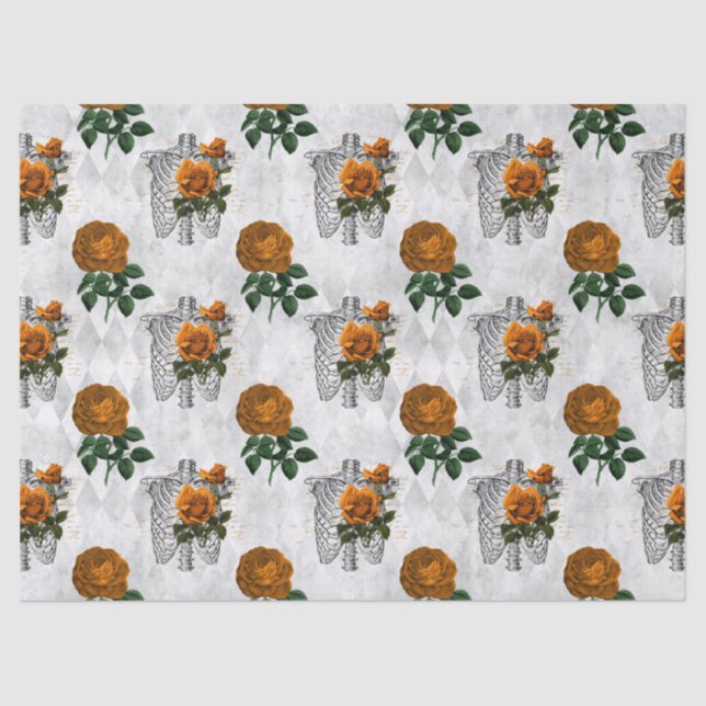Papel De Seda Naranja Floral Skeleton Torsos en la página de Dec (Anverso)