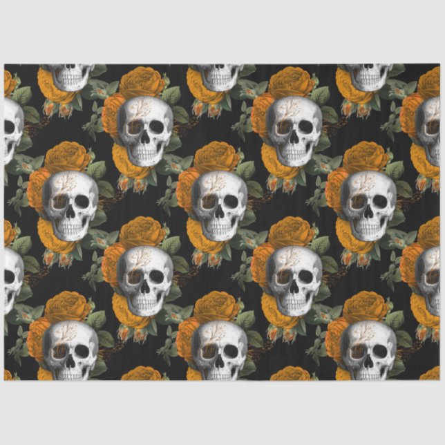 Papel De Seda Naranja Floral Skull Series Design 10 (Anverso)