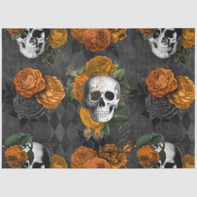 Papel De Seda Naranja Floral Skull Series Design 2 (Anverso)