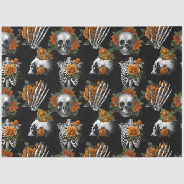 Papel De Seda Naranja Floral Skull Series Design 7 (Anverso)