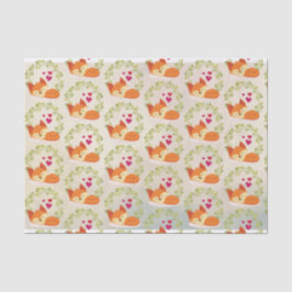 Papel De Seda Naranja Fox con corazones rojos y una corona verde