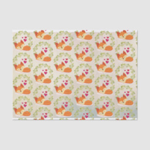 Papel De Seda Naranja Fox con corazones rojos y una corona verde