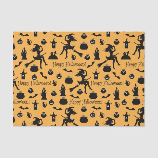Papel De Seda Naranja Halloween Silhouettes (Anverso)