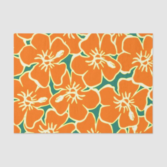 Papel De Seda Naranja Hibiscus Flowers Tropical Hawai Luau (Anverso)