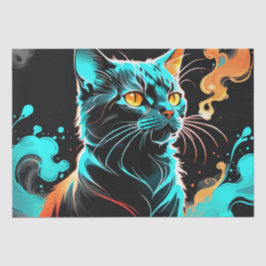 Papel De Seda Naranja, humo turquesa, negro desenlace de gato