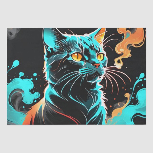 Papel De Seda Naranja, humo turquesa, negro desenlace de gato (Anverso)