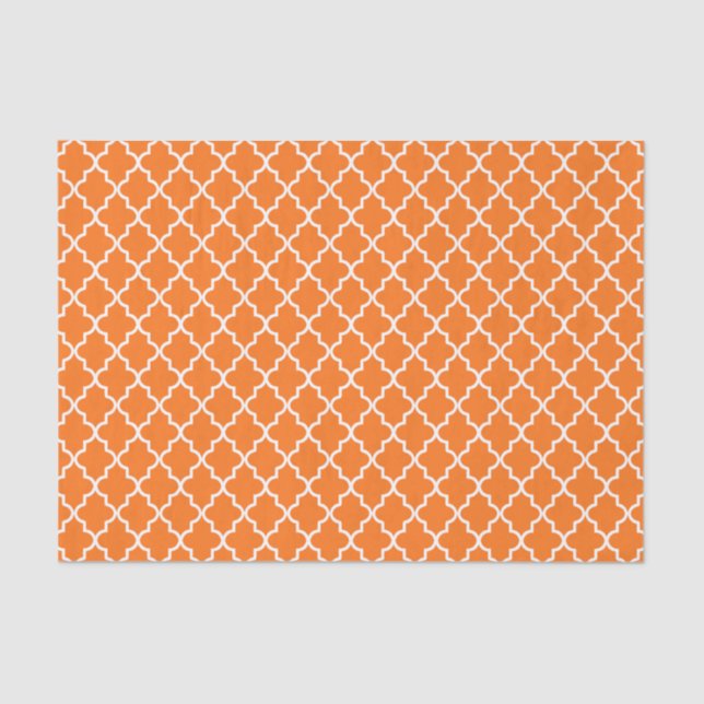 Papel De Seda Naranja moderno y quatrefoil marroquí blanco (Anverso)