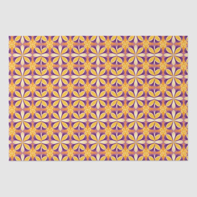 Papel De Seda Naranja morado amarillo de flores (Anverso)