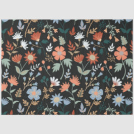 Papel De Seda Naranja negro moderno azul hojas floral