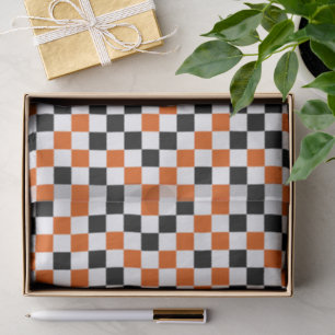 Papel De Seda Naranja Negro y Blanco Cuadros 