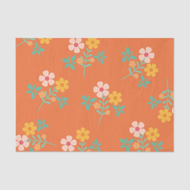 Papel De Seda Naranja retro Boho Daisy Bouquet Pattern (Anverso)